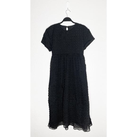 Imakokoni Women's Black Midi Tie Back Layered Textured Dress Pockets Minimalist - Picture 1 of 10